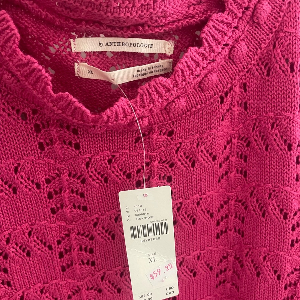 Anthropologie Pink Ruffled sweater top - Picture 2 of 9